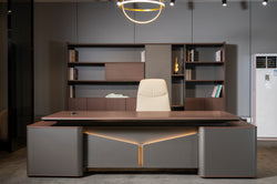 Monarch Executive Desk 2.8m -Brown Walnut & Grey
