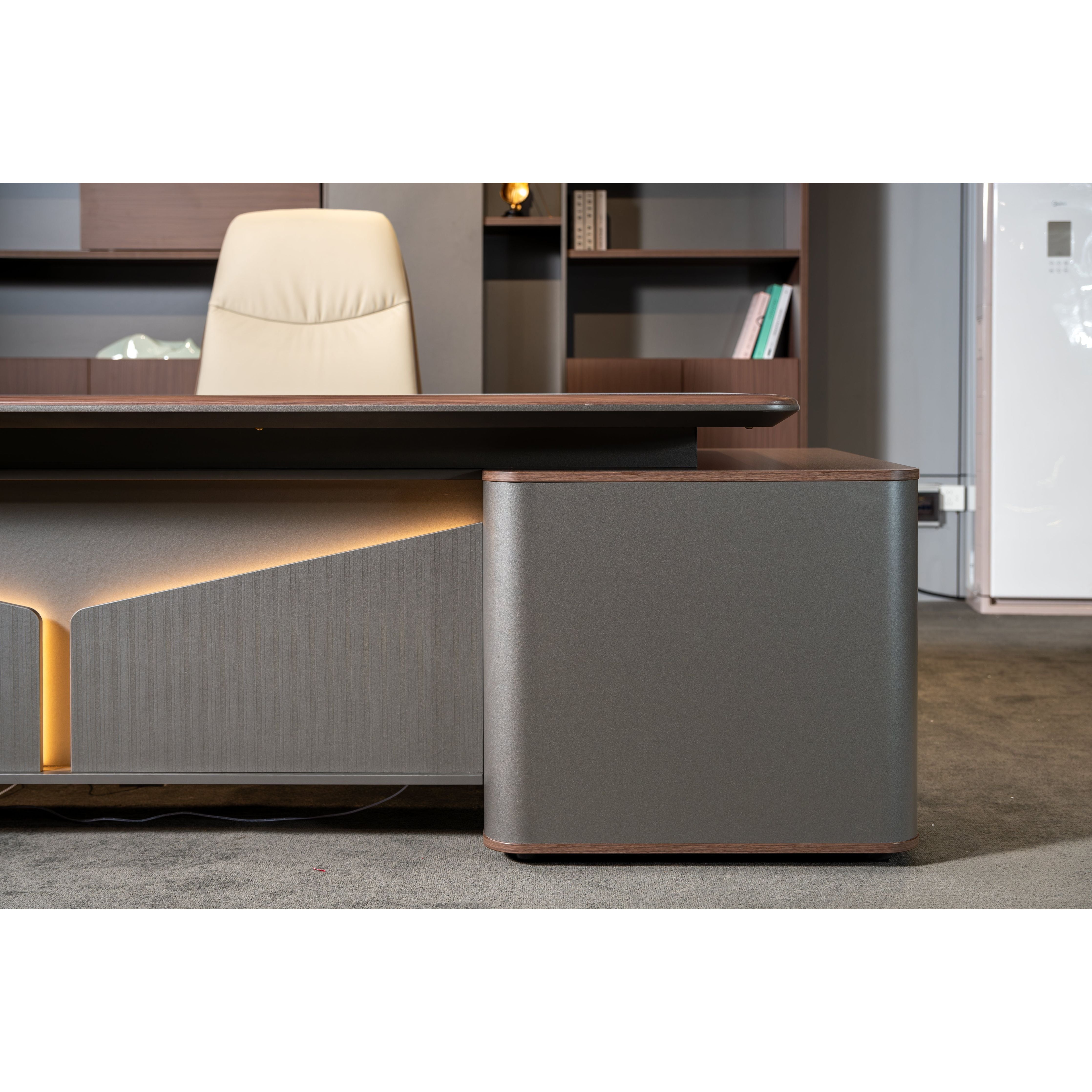 Monarch Executive Desk 2.8m -Brown Walnut & Grey
