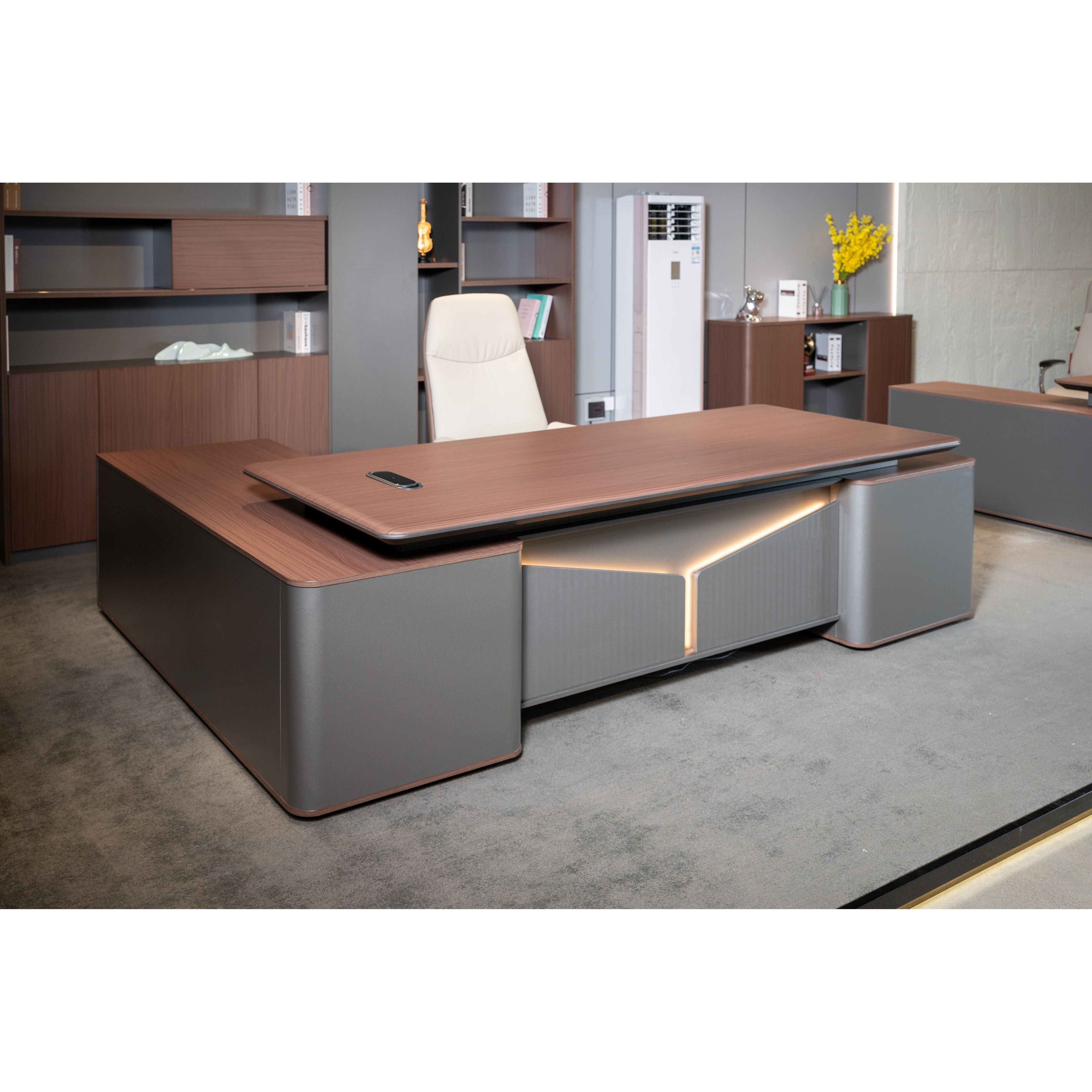 Monarch Executive Desk 2.8m -Brown Walnut & Grey