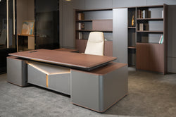 Monarch Executive Desk 2.8m -Brown Walnut & Grey