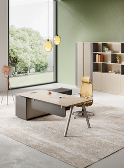 Milano Executive Desk 2.0m Left Return – Wooden Grain Finish