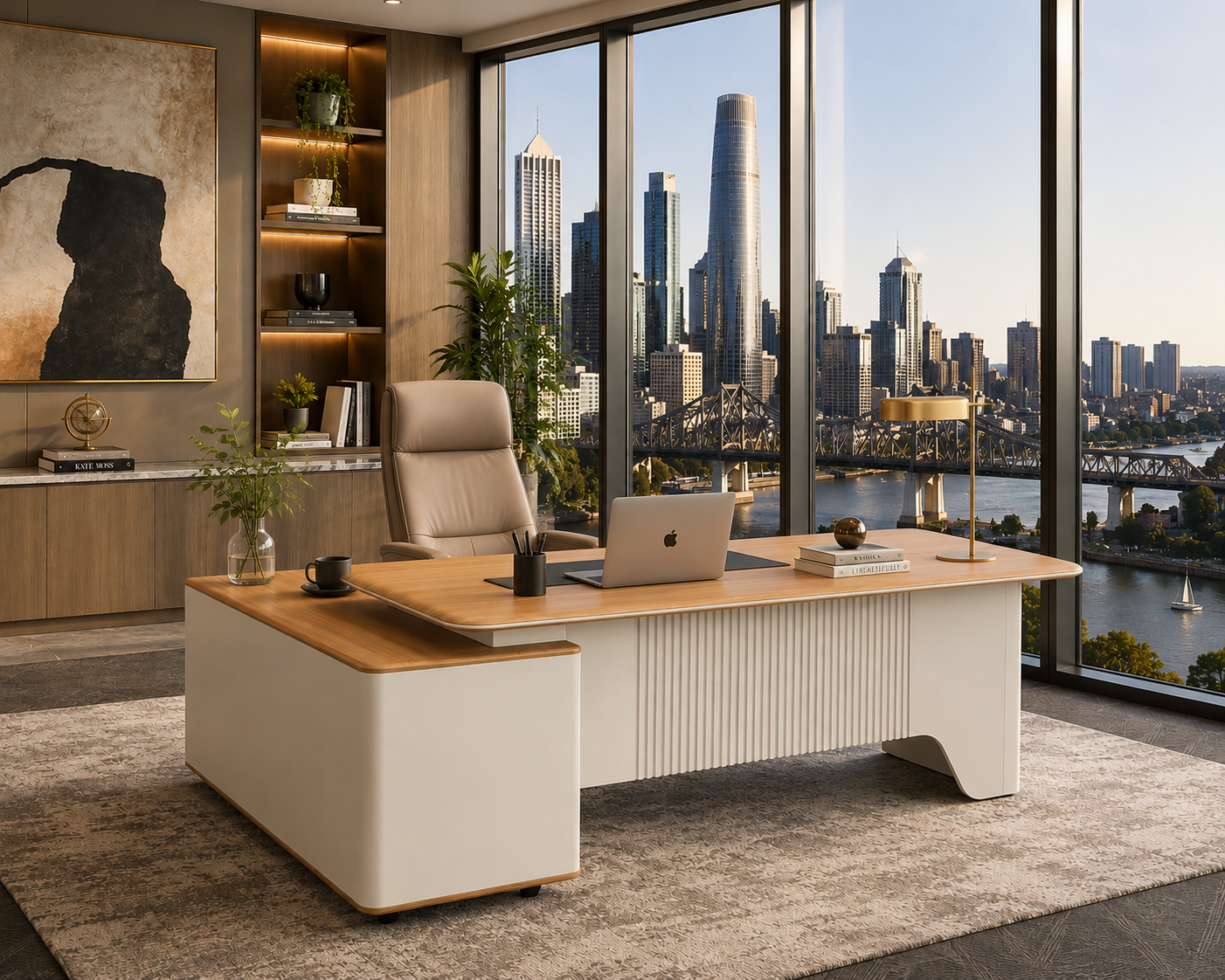 Ebony Executive Desk 2.4m - Golden Oak & Grey