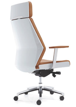 Executor IV Leather Chair – Tan & White | Leather & PVC Shell
