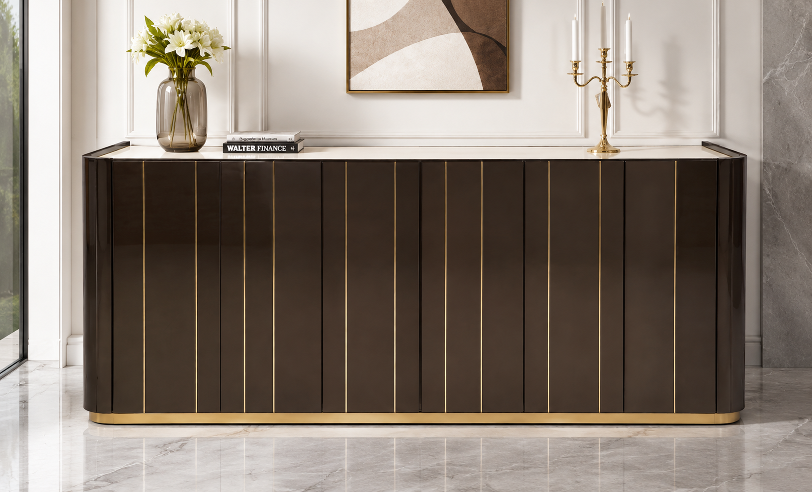 Mavic Cabinet Chester With Polyester Polish & Marble Top