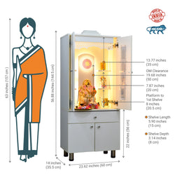 F C Ornamental Designer Wooden Mandir with Pocket Doors in White Finish