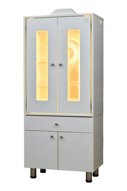 F C Ornamental Designer Wooden Mandir with Pocket Doors in White Finish