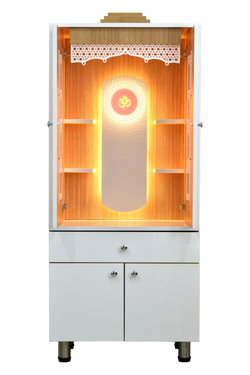 FC Designer Wooden Mandir with Pocket Doors & LED Lighting