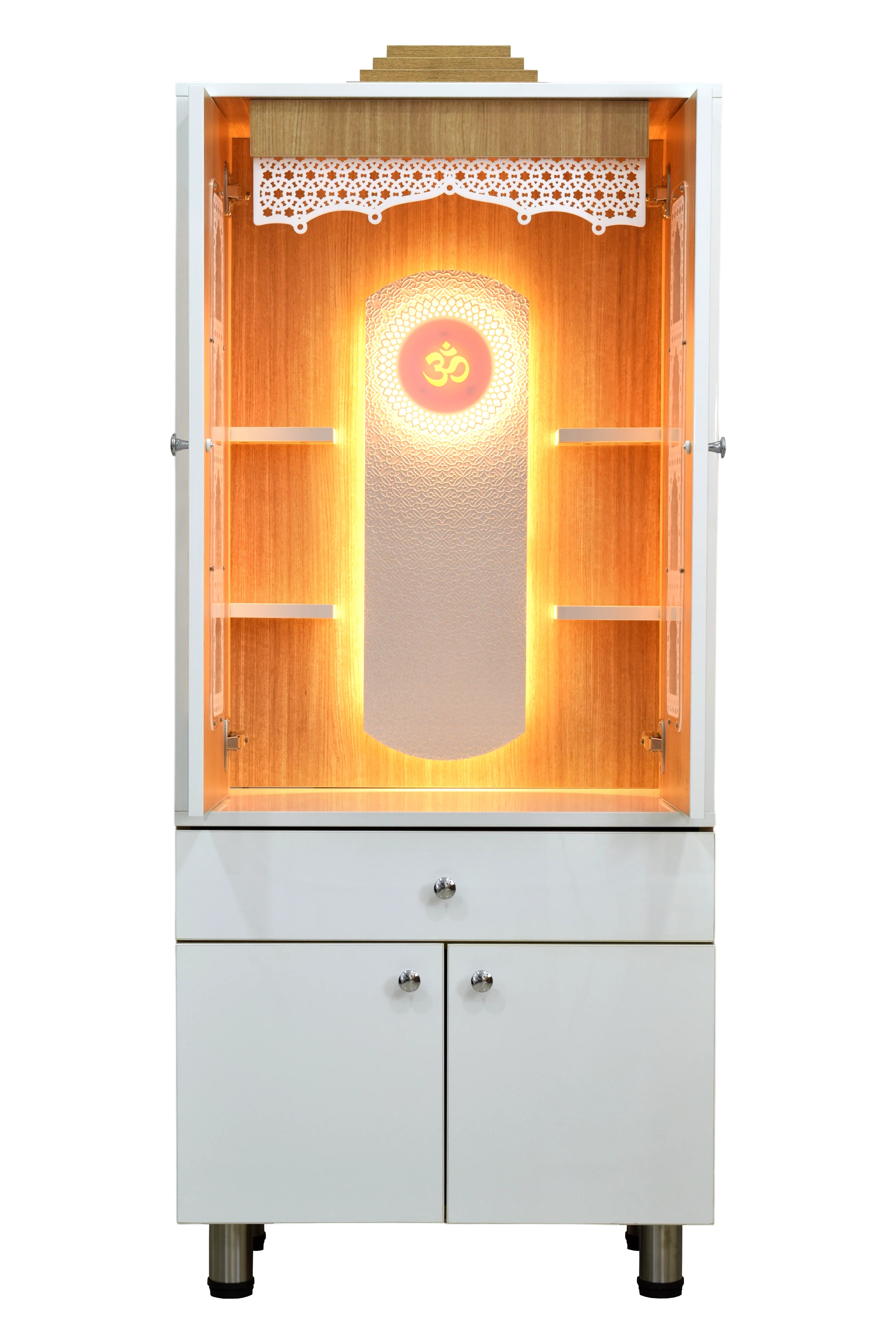 FC Designer Wooden Mandir with Pocket Doors & LED Lighting