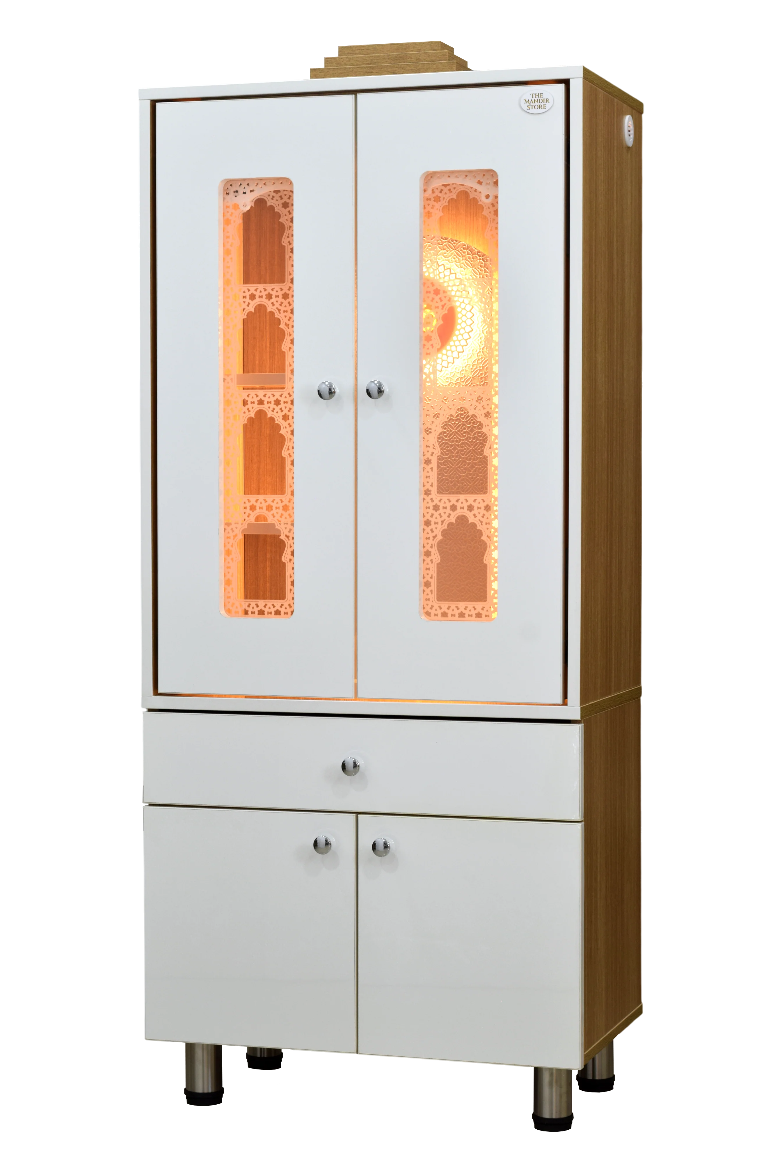 FC Designer Wooden Mandir with Pocket Doors & LED Lighting