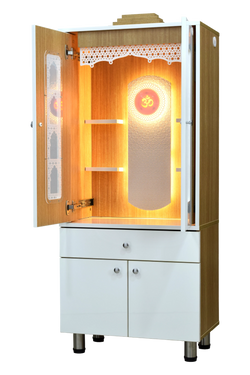 FC Designer Wooden Mandir with Pocket Doors & LED Lighting