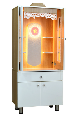 FC Designer Wooden Mandir with Pocket Doors & LED Lighting