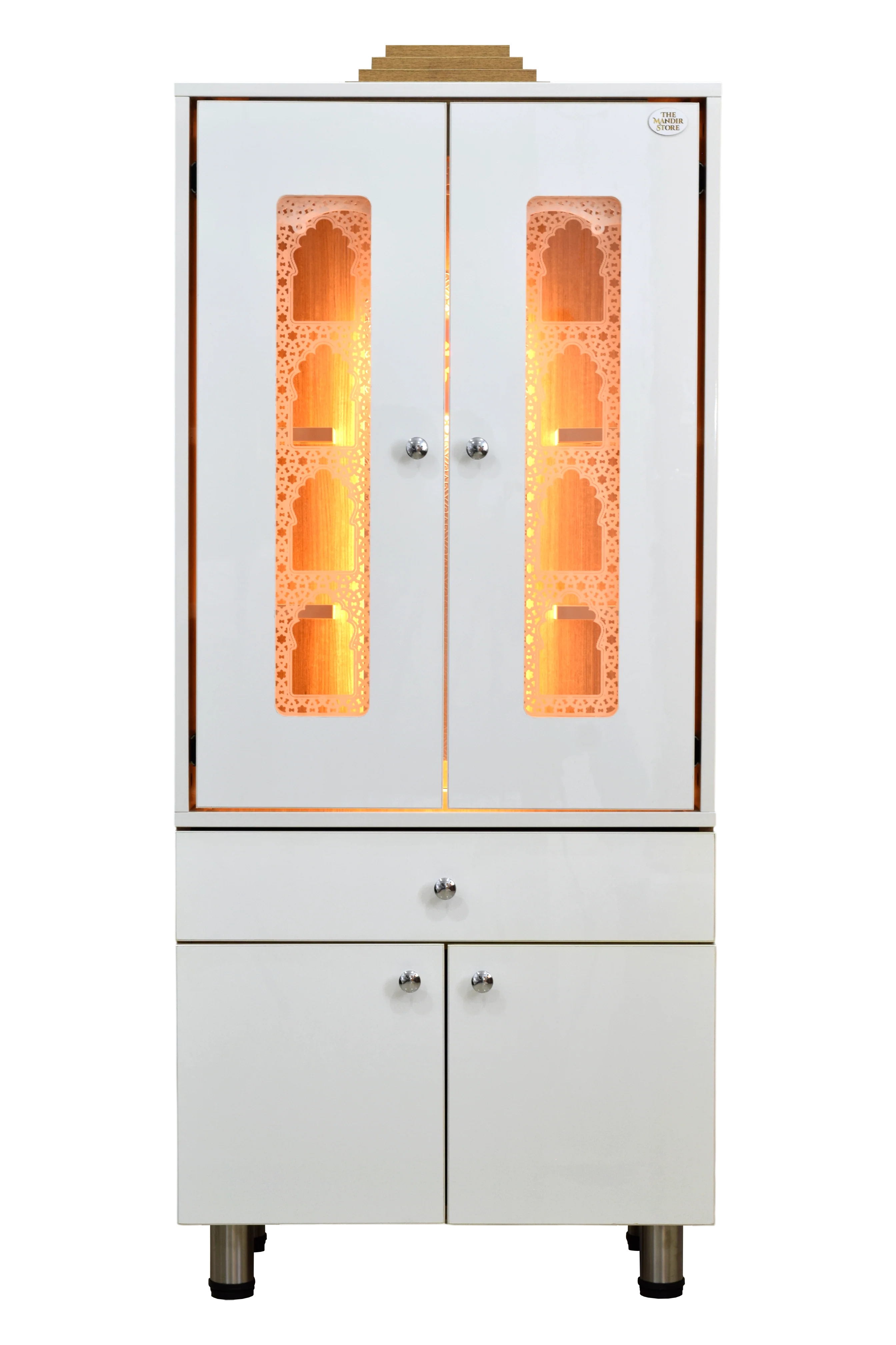 FC Designer Wooden Mandir with Pocket Doors & LED Lighting