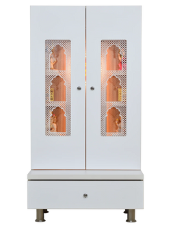 F C Premium Mandir for Home with LED Lighting & Drawer Storage