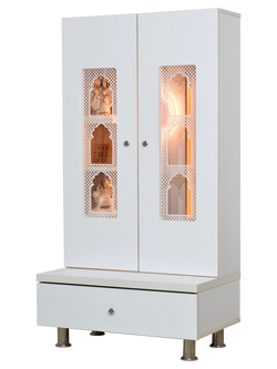 F C Premium Mandir for Home with LED Lighting & Drawer Storage