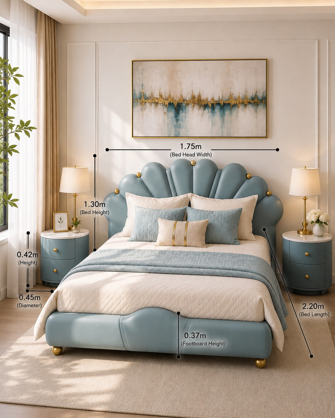 FC Light Blue Queen Gas Lift Storage Bed with Bedside Tables (Melbourne only)