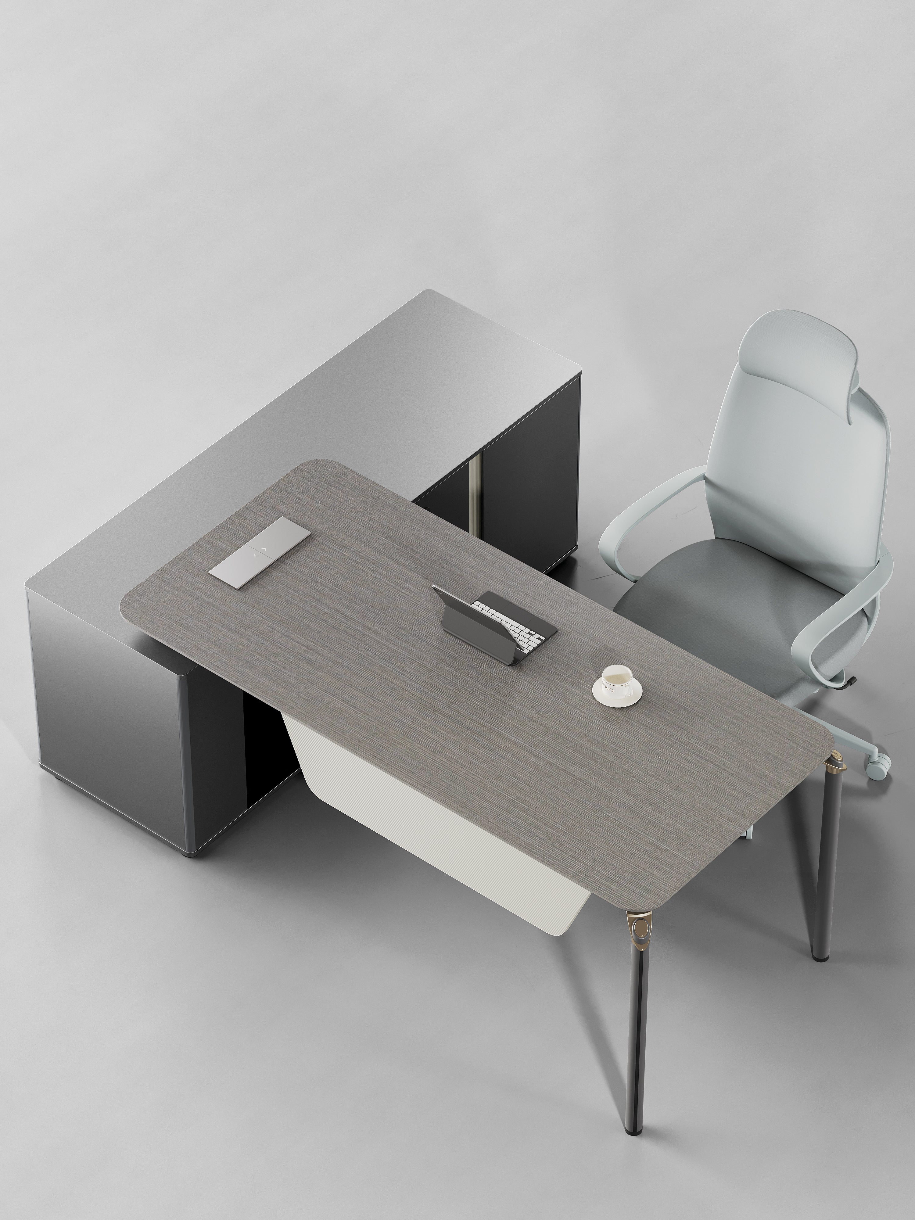 Raymond Executive Desk 2.0m – Wooden Grain Finish with Wire Management