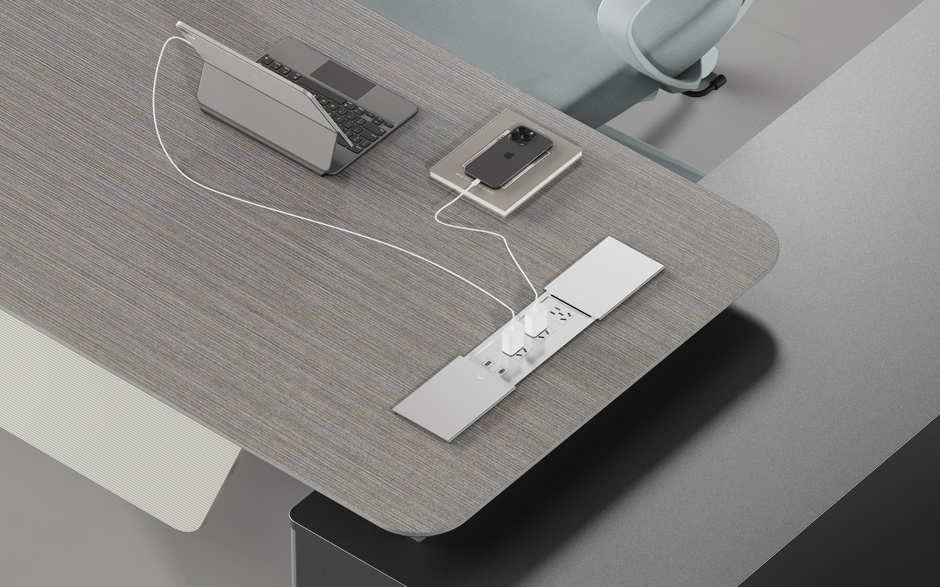 Raymond Executive Desk 1.8m – Wooden Grain Finish with Wire Management