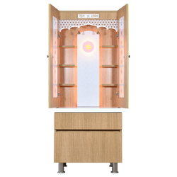 F C Natural Teak Finish Mandir with doors 5' x 2'