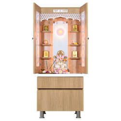 F C Natural Teak Finish Mandir with doors 5' x 2'