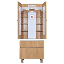 F C Natural Teak Finish Mandir with doors 5' x 2'