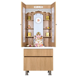 F C Natural Teak Finish Mandir with doors 5' x 2'