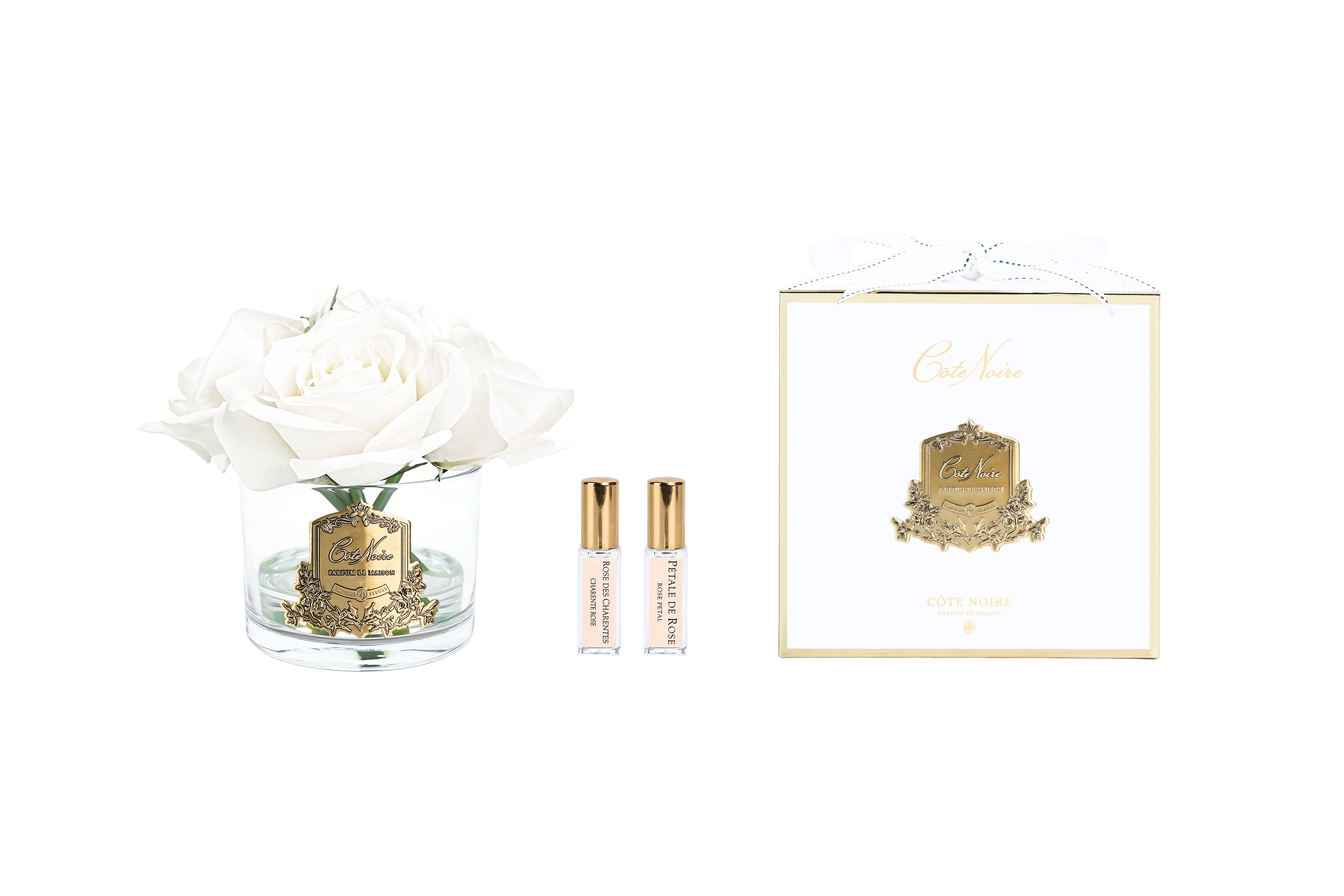 Cote Noire Perfumed Natural Touch 5 Roses - Clear with Gold Crest - White - GMR61