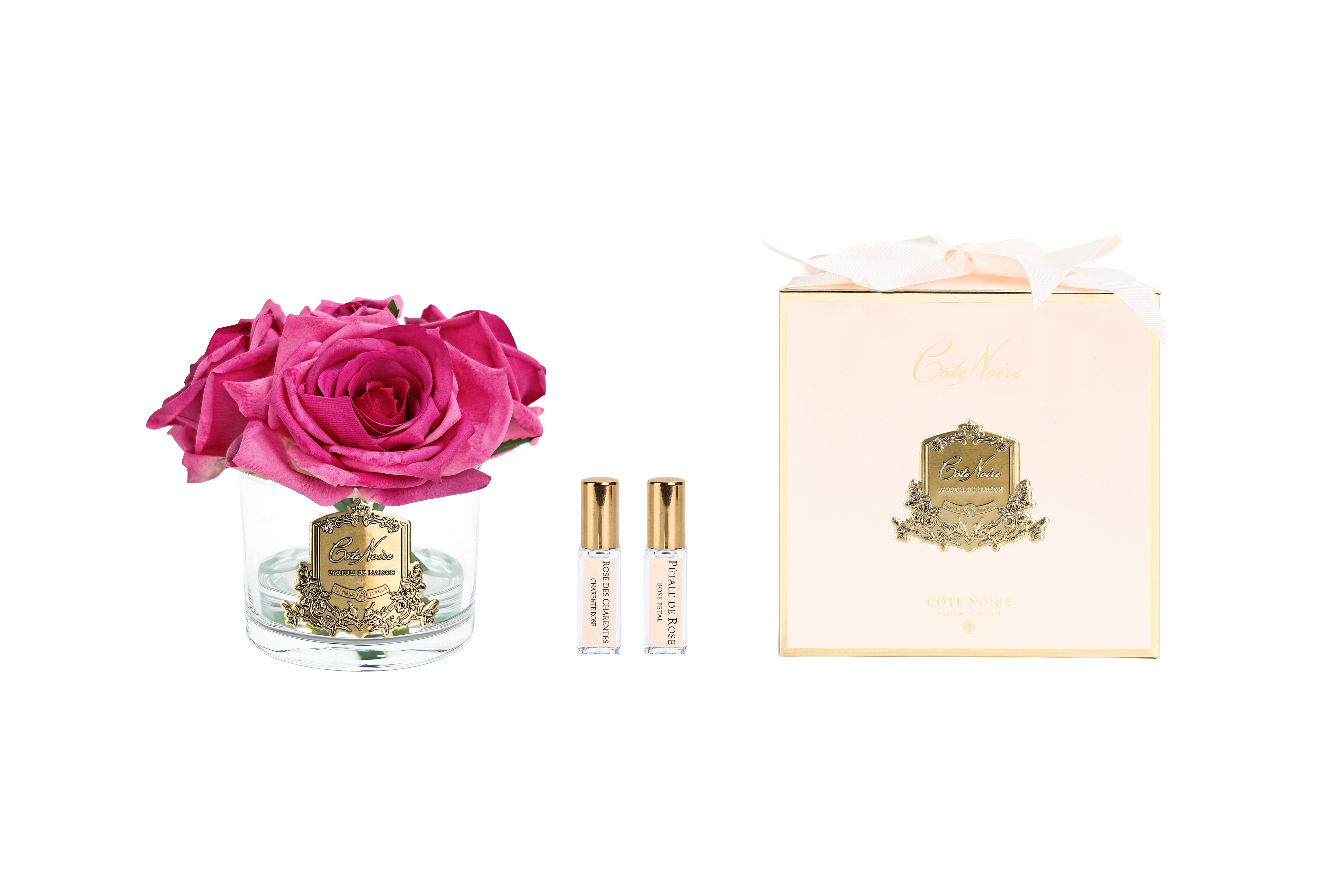 Cote Noire Perfumed Natural Touch 5 Roses - Clear with Gold Crest - Magenta - GMR67