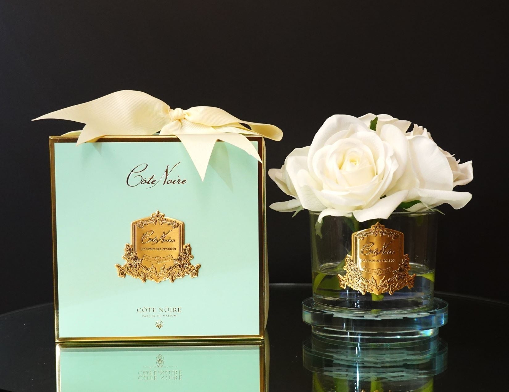 Cote Noire Perfumed Natural Touch 5 Roses - Clear & Gold Badge - Ivory White - GMR92 - Jade Tiffany Box