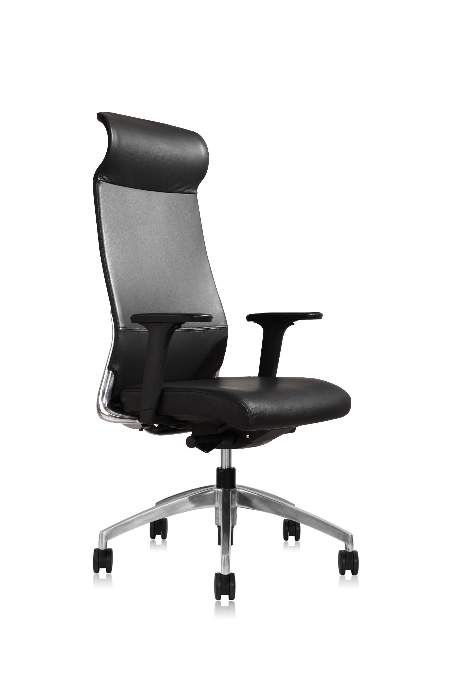 Burton High Back Leather Chair – Black | Premium Leather & Aluminium Base