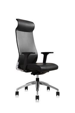 Burton High Back Leather Chair – Black | Premium Leather & Aluminium Base