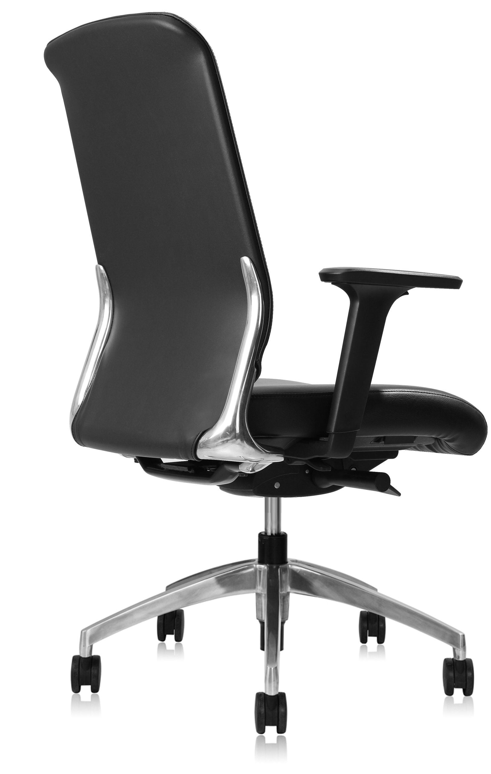 Burton High Back Leather Chair – Black | Premium Leather & Aluminium Base