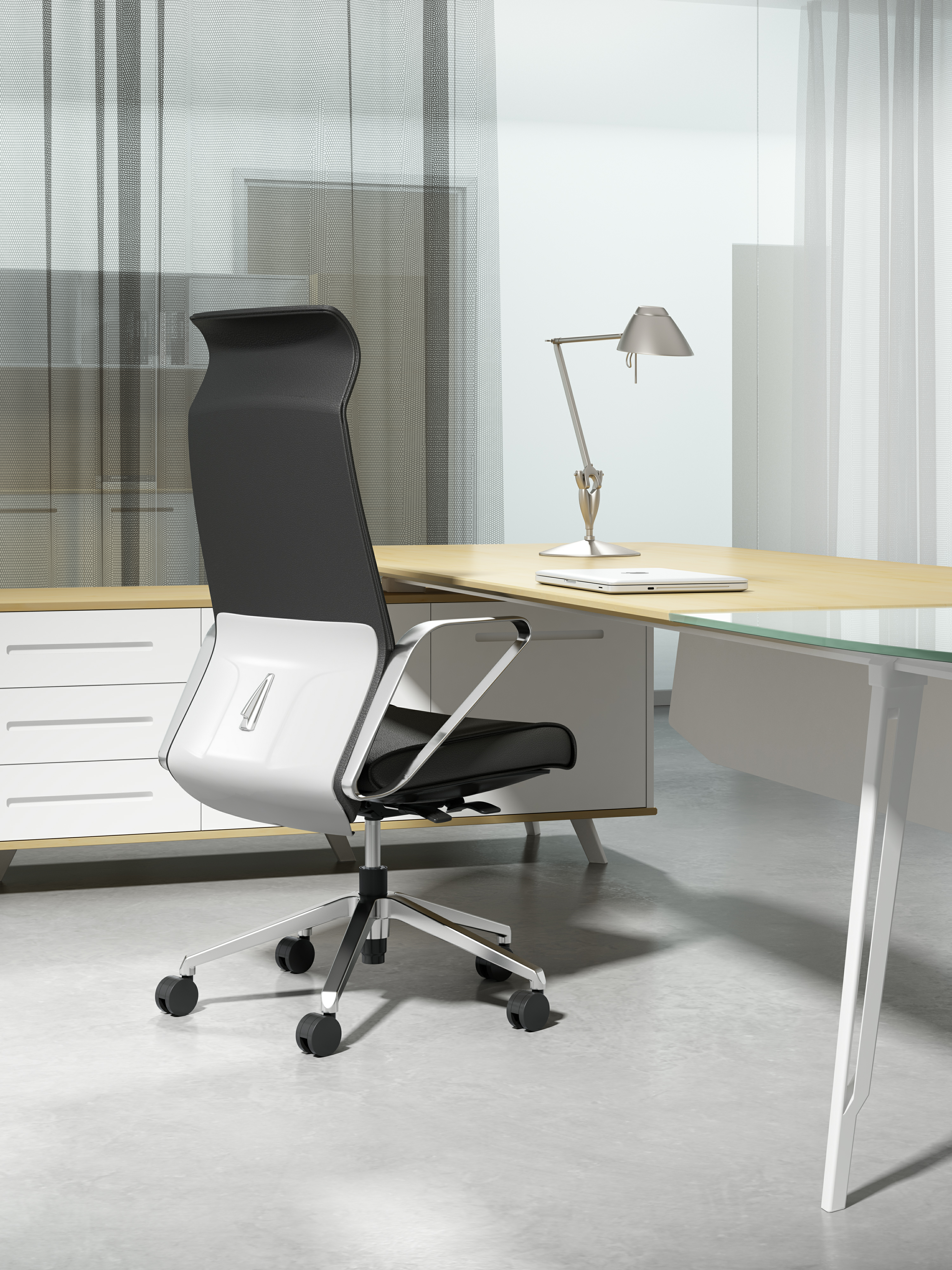 Dustin Executive Leather Chair – Black & White | Leather & Aluminium