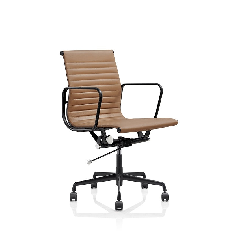 Kaplan Medium Back Office Chair – Tan | PU Leather & Matt Black Base