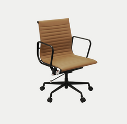 Kaplan Medium Back Office Chair – Tan | PU Leather & Matt Black Base