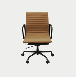 Kaplan Medium Back Office Chair – Tan | PU Leather & Matt Black Base