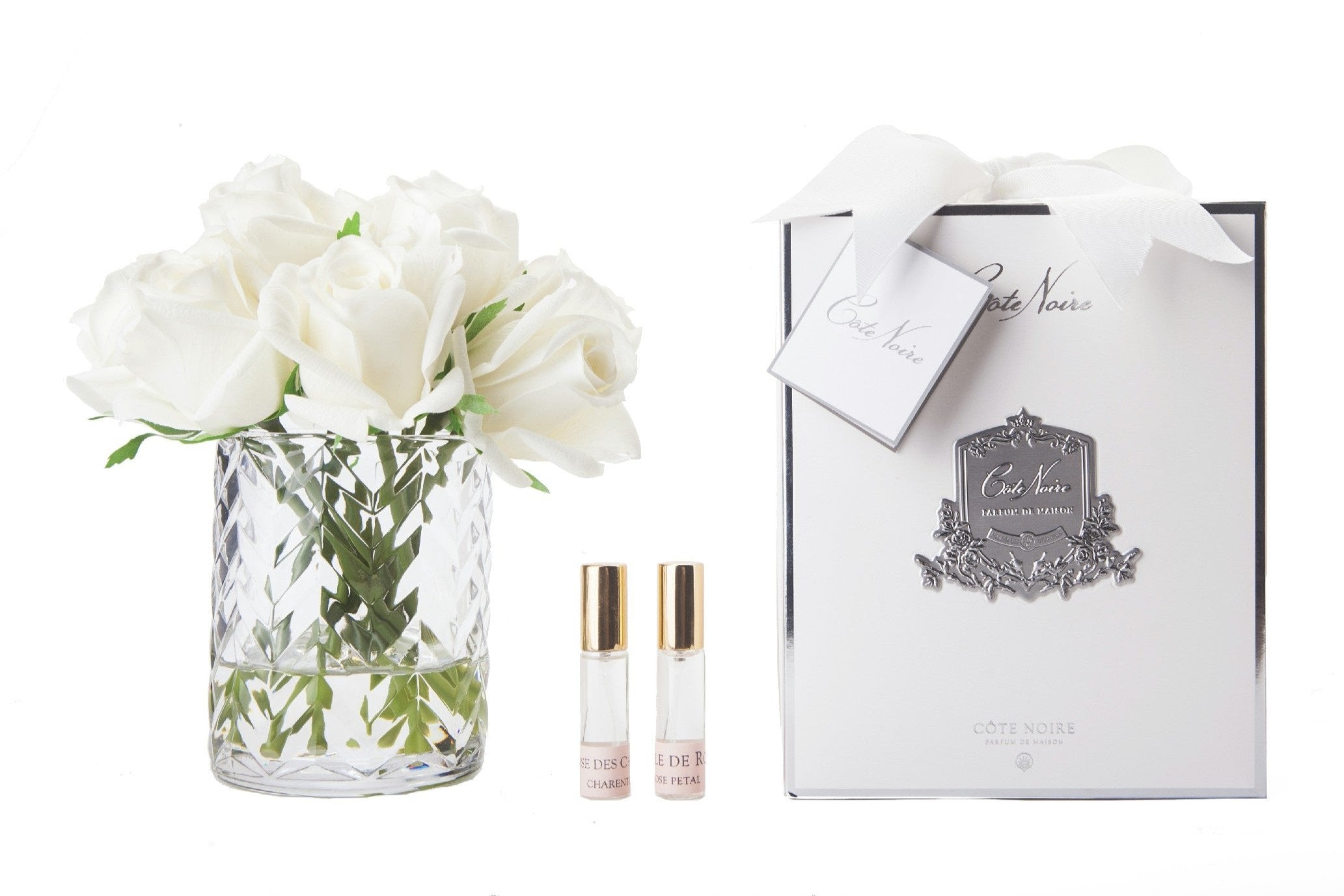Cote Noire Herringbone Flower - Rose Buds - Clear - Ivory White - HCF21