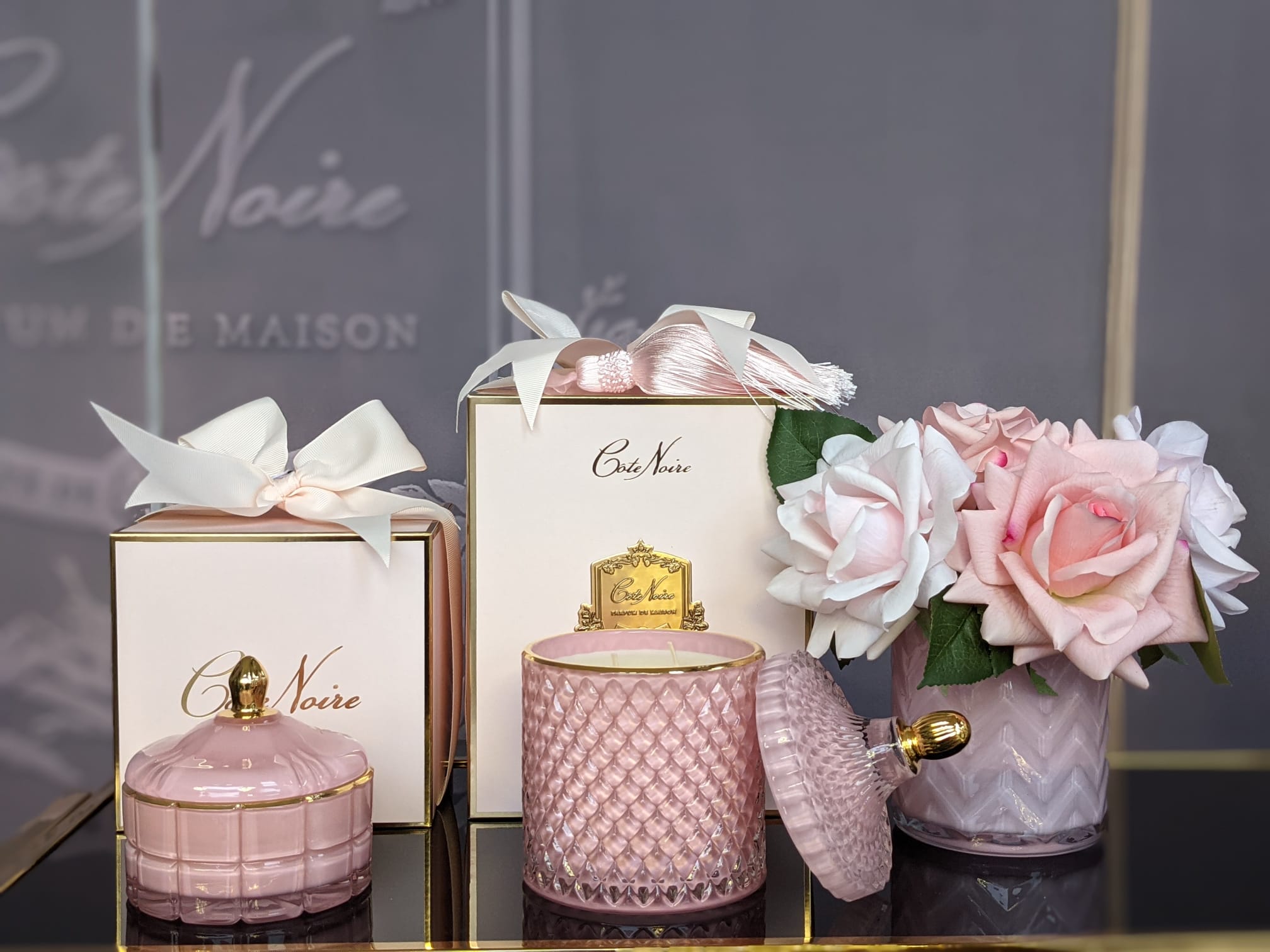 Cote Noire Herringbone Flower Pink - Pink Roses - HCF03
