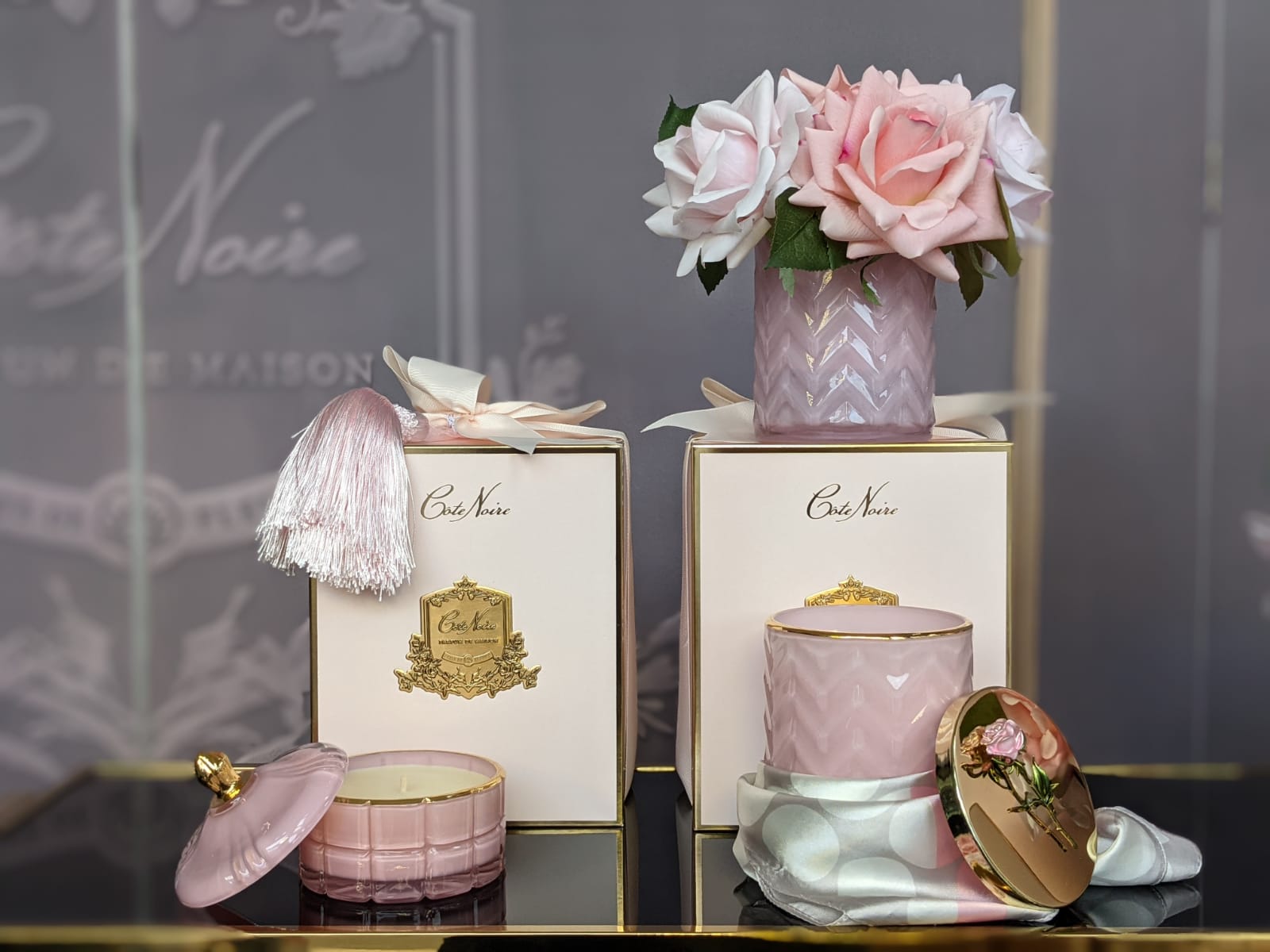 Cote Noire Herringbone Flower Pink - Pink Roses - HCF03