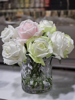 Cote Noire Herringbone Flower - Rose Buds - Clear - French Pink, Green & White  - HCF13