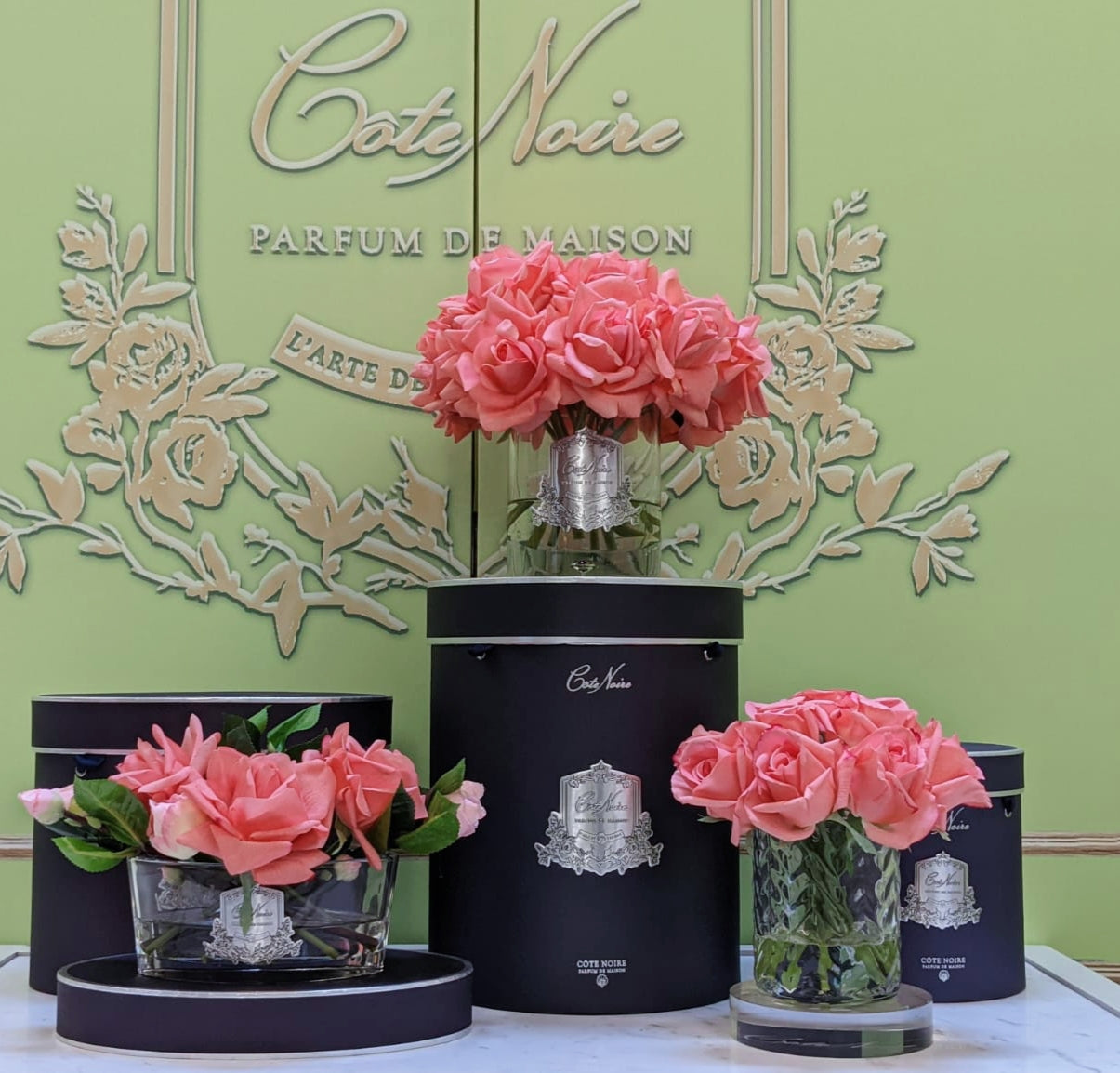 Cote Noire Herringbone Flower - Rose Buds - Clear - Peach - HCF25