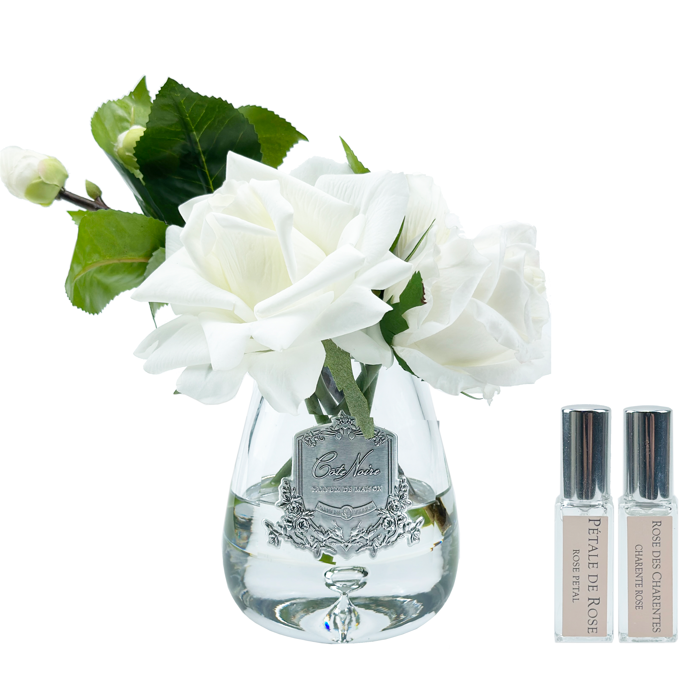 Cote Noire Tea Rose Bouquet Clear Tear Drop Glass - White - TR01