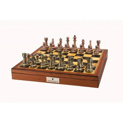 Dal Rossi Italy Copper / Bronze Chess Set on Walnut Shiny Finish Chess Box 20” with compartments