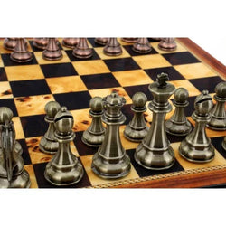 Dal Rossi Italy Copper / Bronze Chess Set on Walnut Shiny Finish Chess Box 20” with compartments