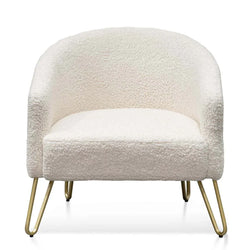 FC Armchair - Ivory White Synthetic Wool with Golden Legs