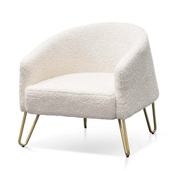 FC Armchair - Ivory White Synthetic Wool with Golden Legs