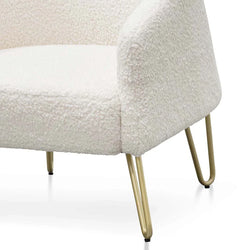 FC Armchair - Ivory White Synthetic Wool with Golden Legs