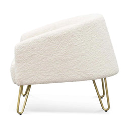 FC Armchair - Ivory White Synthetic Wool with Golden Legs