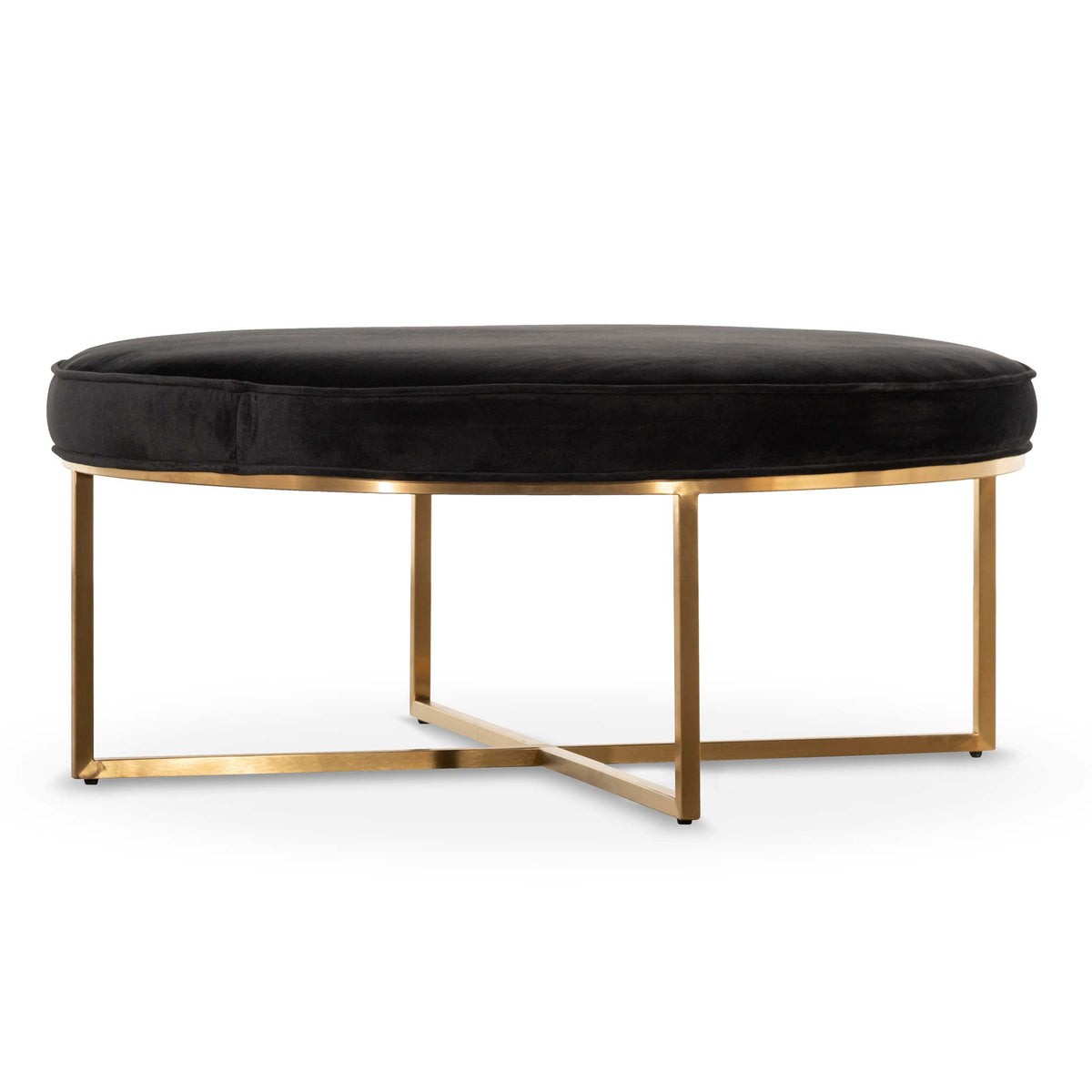 Kate Round Velvet Ottoman 100cm – Black & Brushed Gold