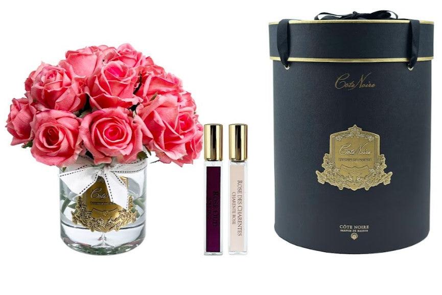 Cote Noire Luxury Grand Rose Bud Bouquet - White Peach - Gold Badge - LRB10
