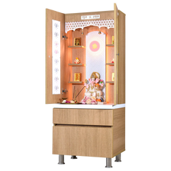 F C Natural Teak Finish Mandir with doors 5' x 2'